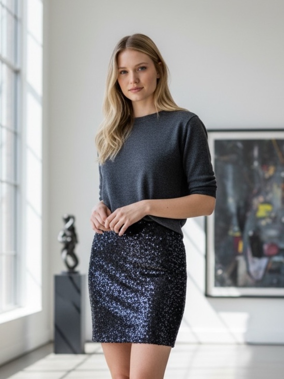 Kensie Black Sequin Pencil Skirt